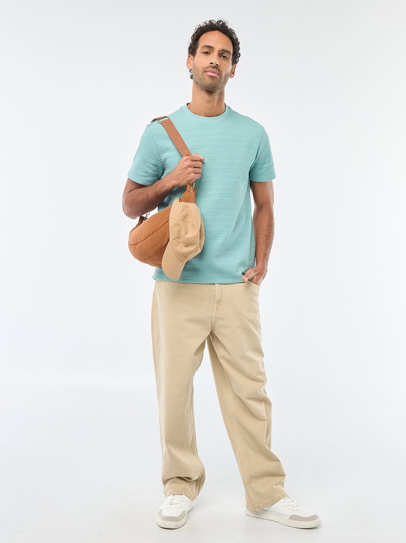 T-shirt a maniche corte in maglia waffle Blu - Kiabi