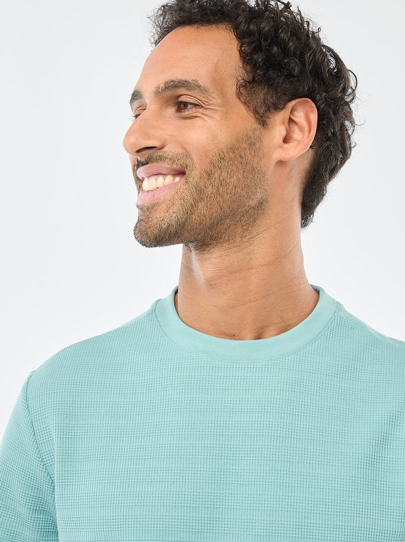 T-shirt a maniche corte in maglia waffle Blu - Kiabi