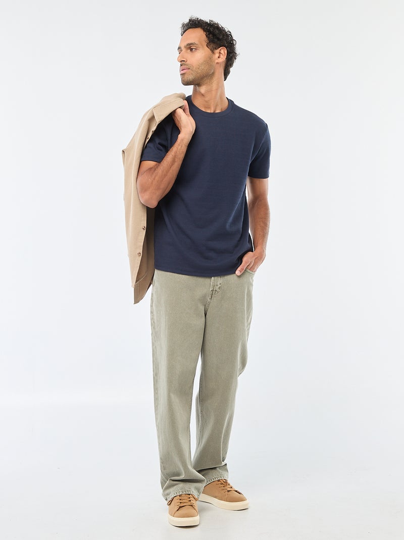 T-shirt a maniche corte in maglia waffle Blu - Kiabi