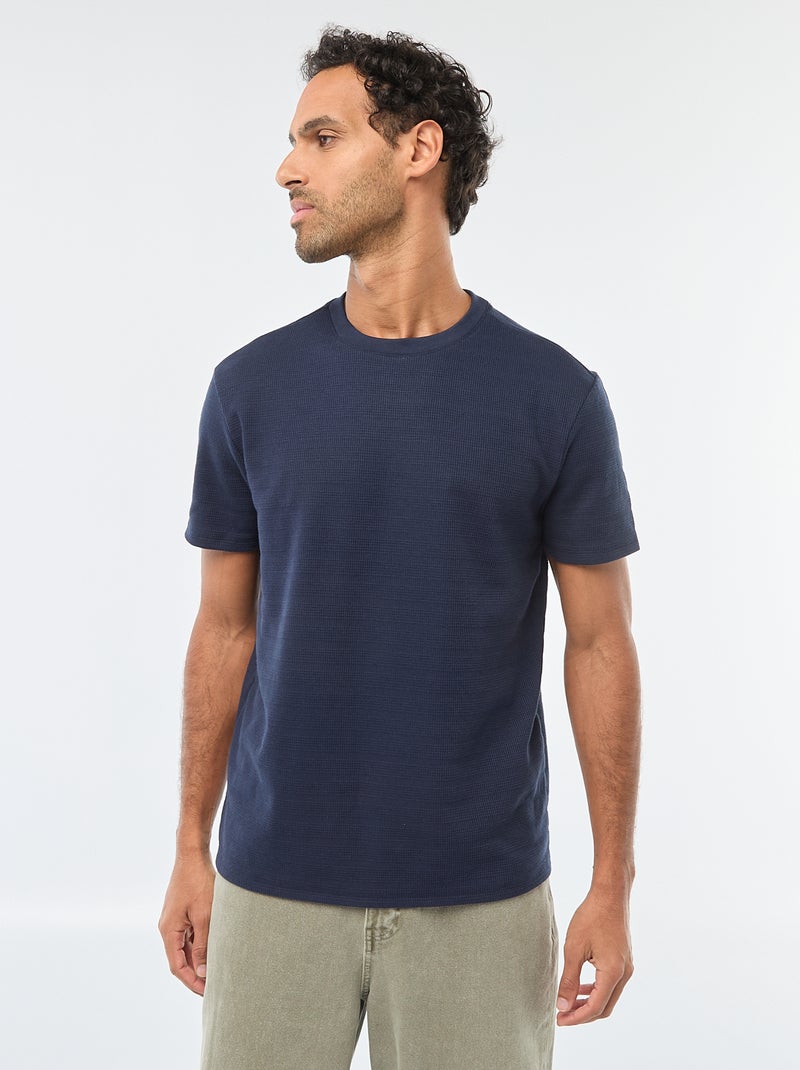 T-shirt a maniche corte in maglia waffle Blu - Kiabi