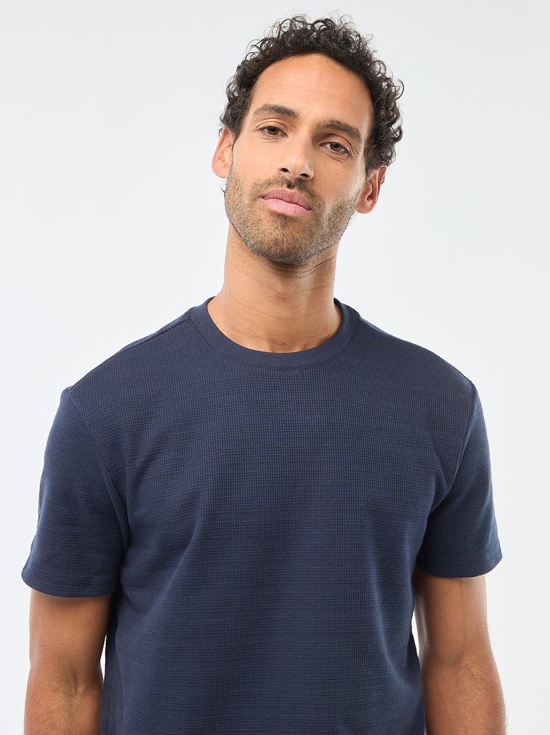 T-shirt a maniche corte in maglia waffle Blu - Kiabi