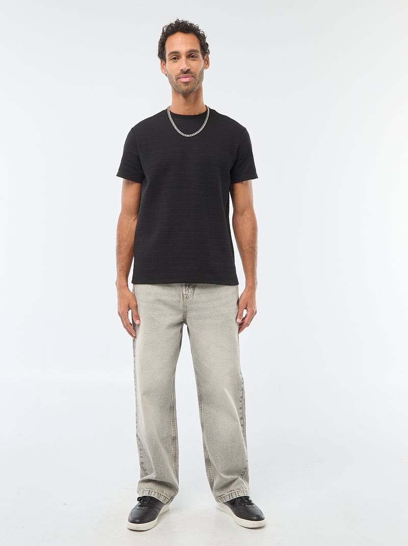 T-shirt a maniche corte in maglia waffle Nero - Kiabi