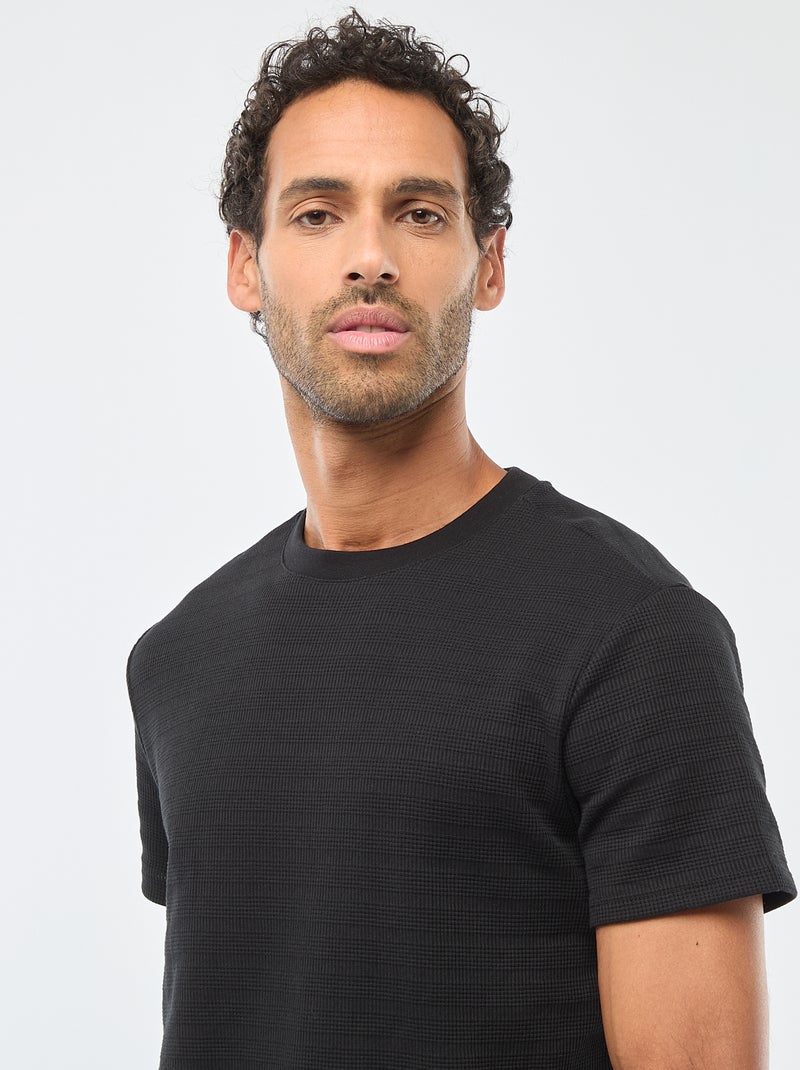 T-shirt a maniche corte in maglia waffle Nero - Kiabi