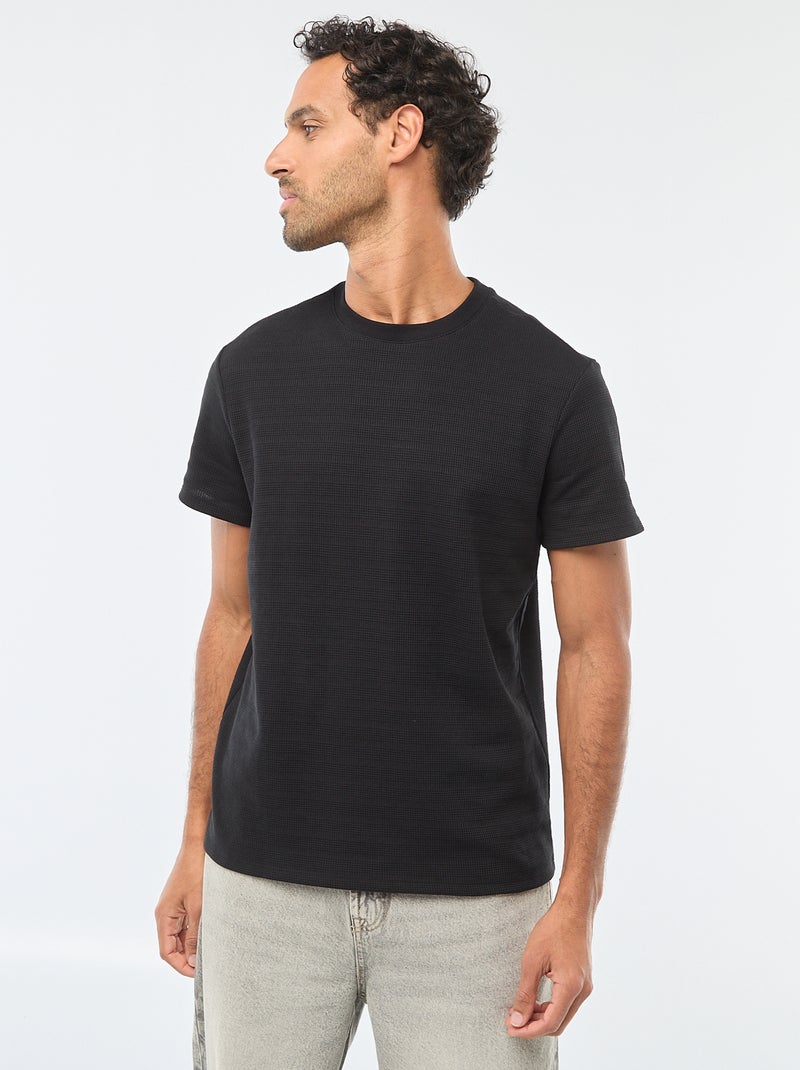 T-shirt a maniche corte in maglia waffle Nero - Kiabi