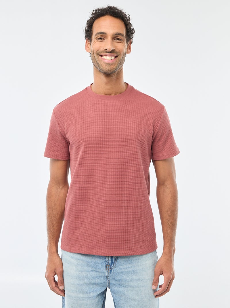 T-shirt a maniche corte in maglia waffle Rosso - Kiabi