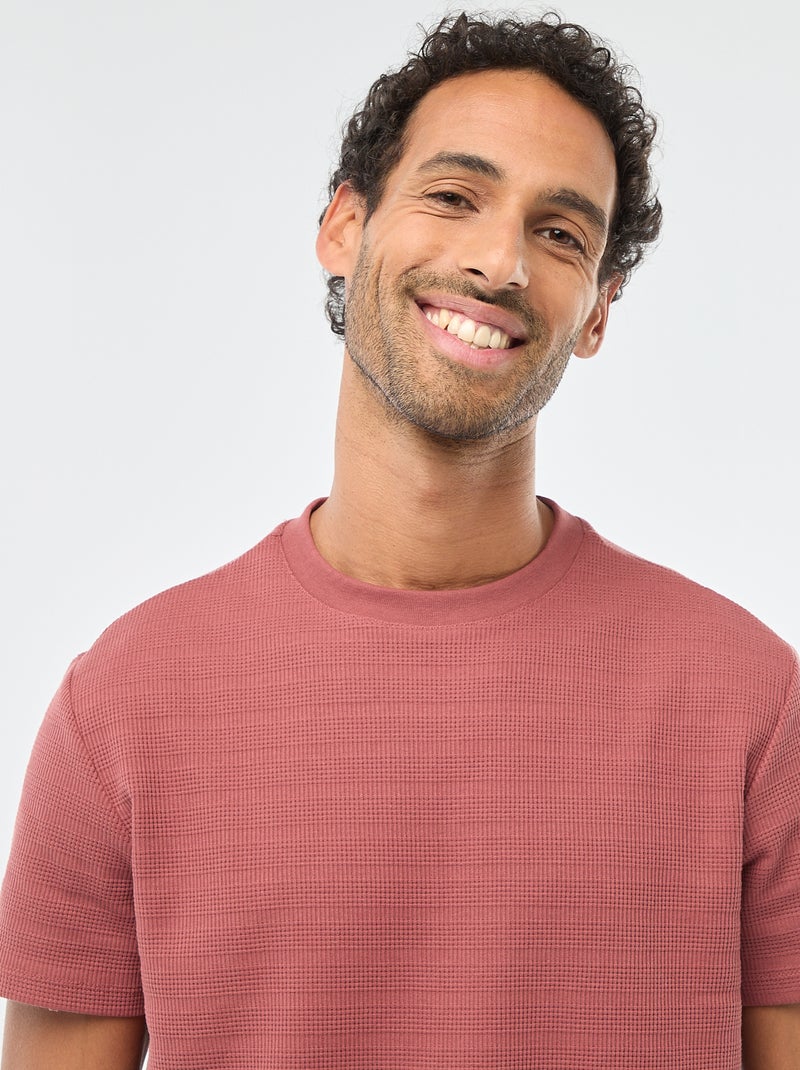 T-shirt a maniche corte in maglia waffle Rosso - Kiabi