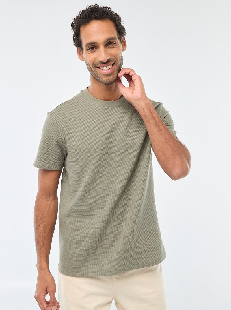 T-shirt a maniche corte in maglia waffle Verde - Kiabi