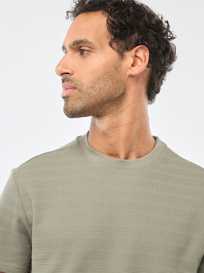 T-shirt a maniche corte in maglia waffle Verde - Kiabi