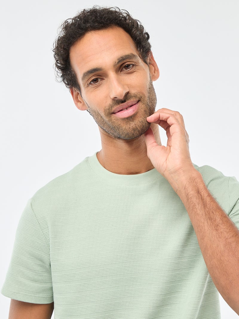 T-shirt a maniche corte in maglia waffle Verde - Kiabi