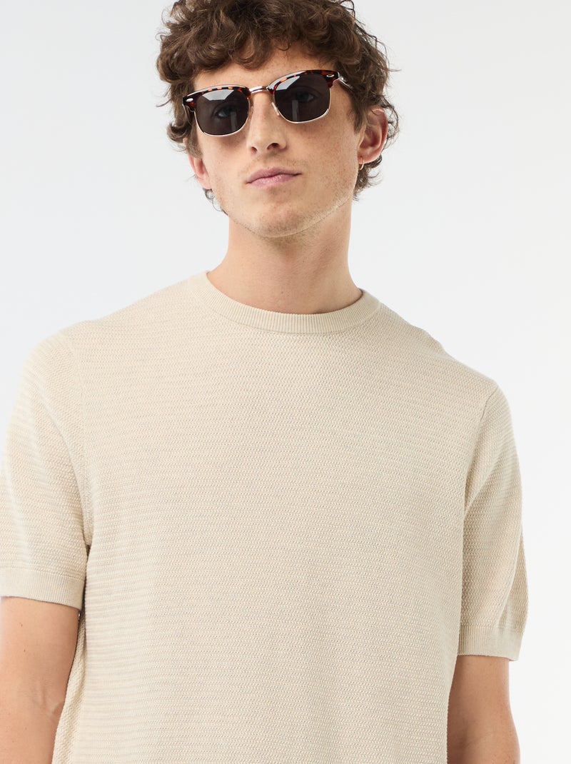 T-shirt a maniche corte in tessuto fantasia Beige - Kiabi