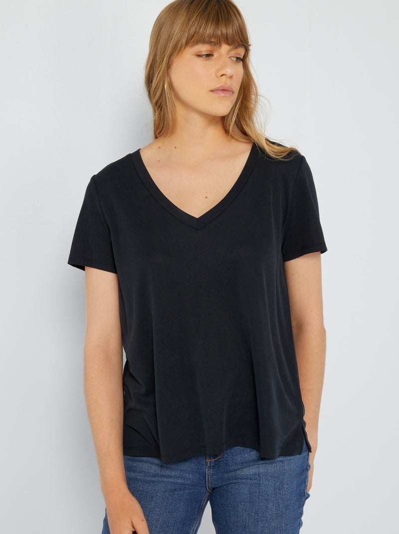 T-shirt a maniche corte in tessuto morbido Nero - Kiabi