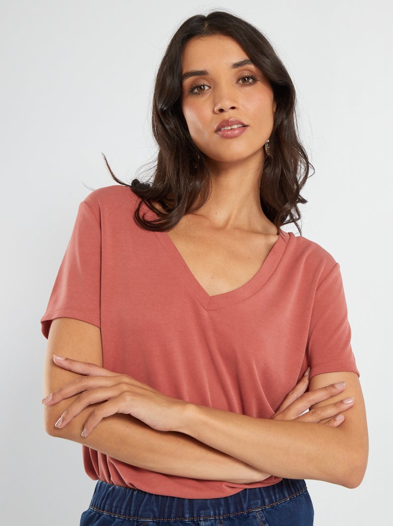 T-shirt a maniche corte in tessuto morbido ROSSO - Kiabi