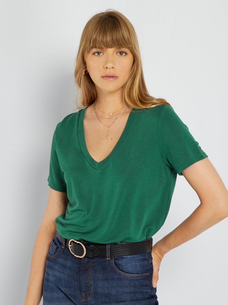 T-shirt a maniche corte in tessuto morbido Verde - Kiabi