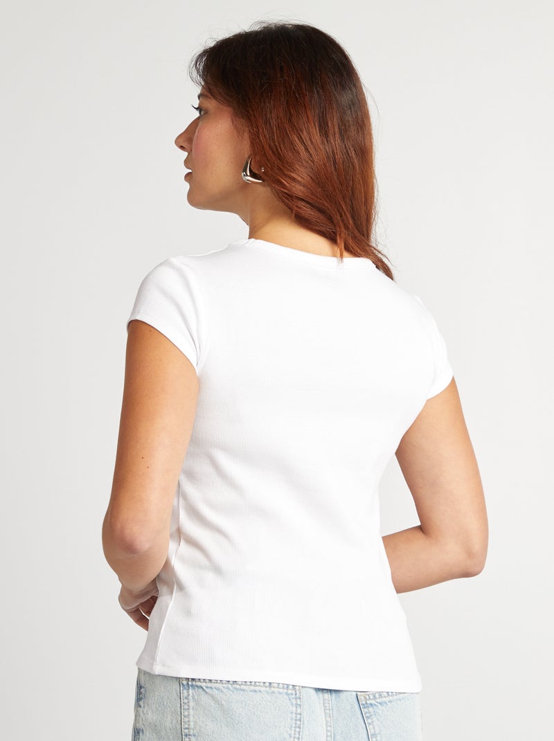T-shirt a maniche corte maglia a coste bianco - Kiabi