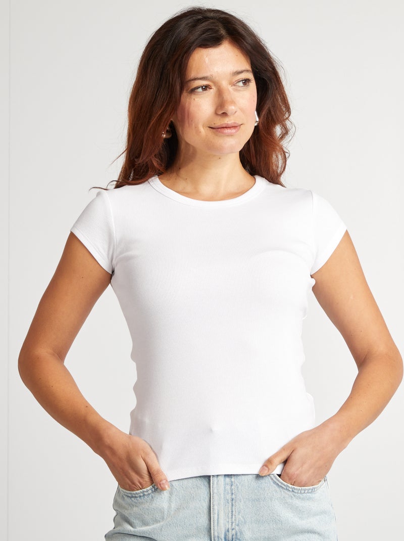 T-shirt a maniche corte maglia a coste bianco - Kiabi