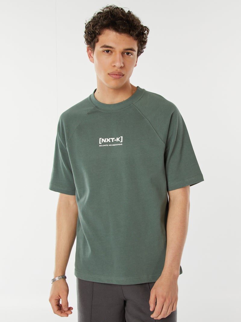 T-shirt a maniche corte raglan con stampa Verde - Kiabi