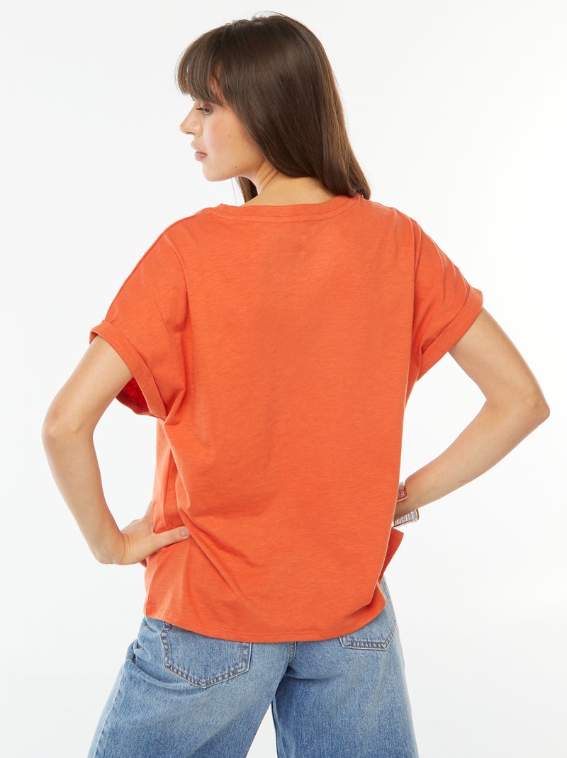 T-shirt a maniche corte risvoltate Arancione - Kiabi