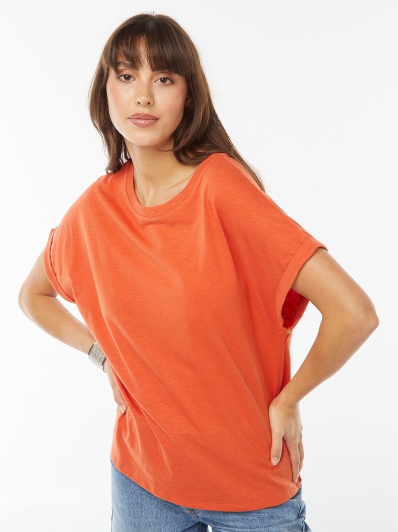T-shirt a maniche corte risvoltate Arancione - Kiabi