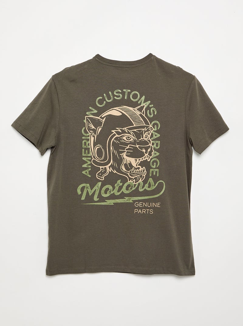 T-shirt a maniche corte stampata - collezione facile da indossare Kaki - Kiabi