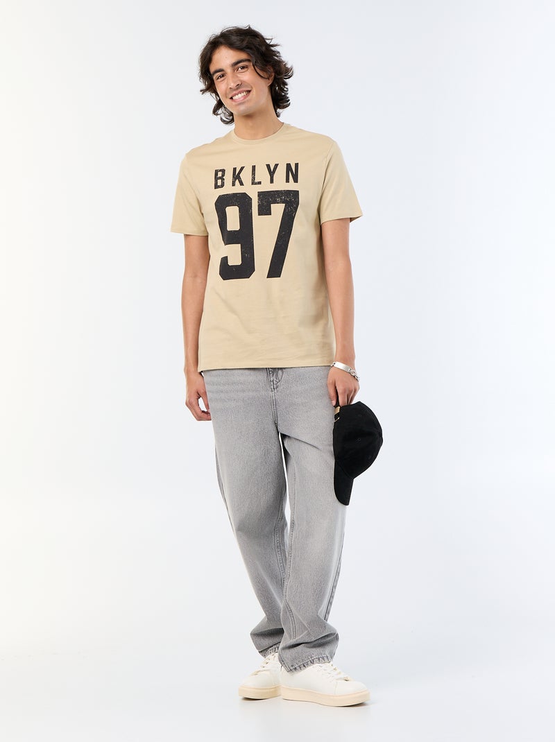 T-shirt a maniche corte stampata Beige - Kiabi