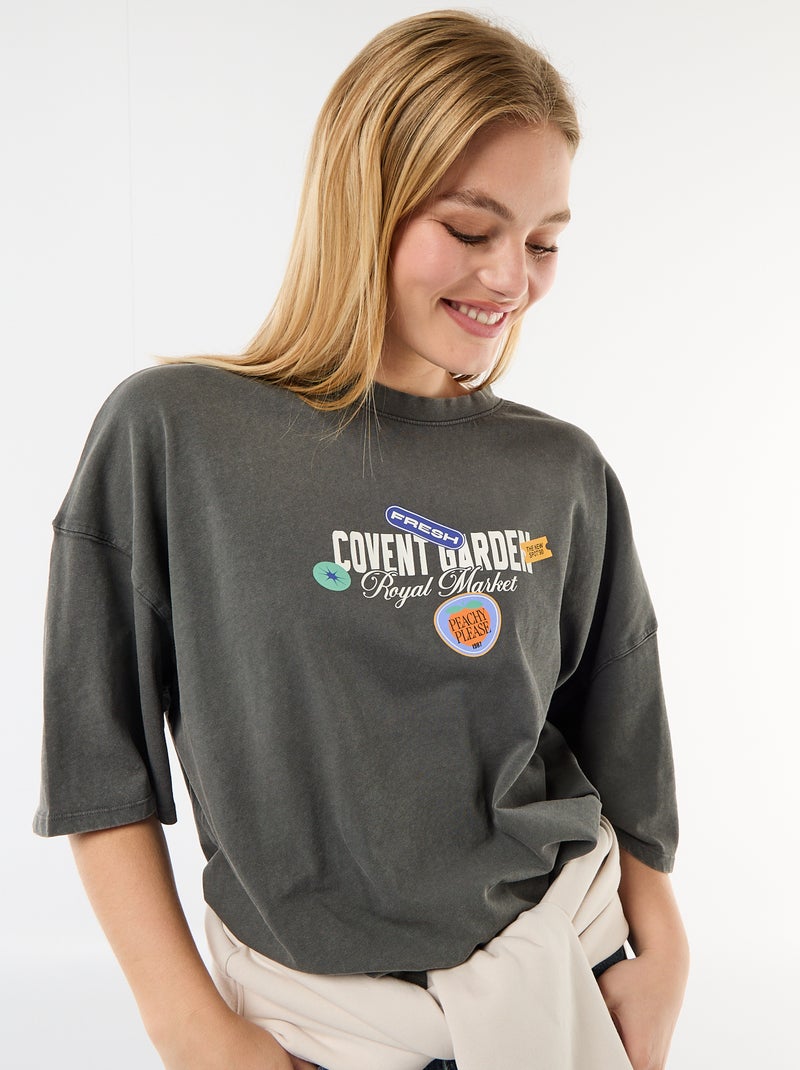 T-shirt a maniche corte stampata fronte-retro Grigio - Kiabi