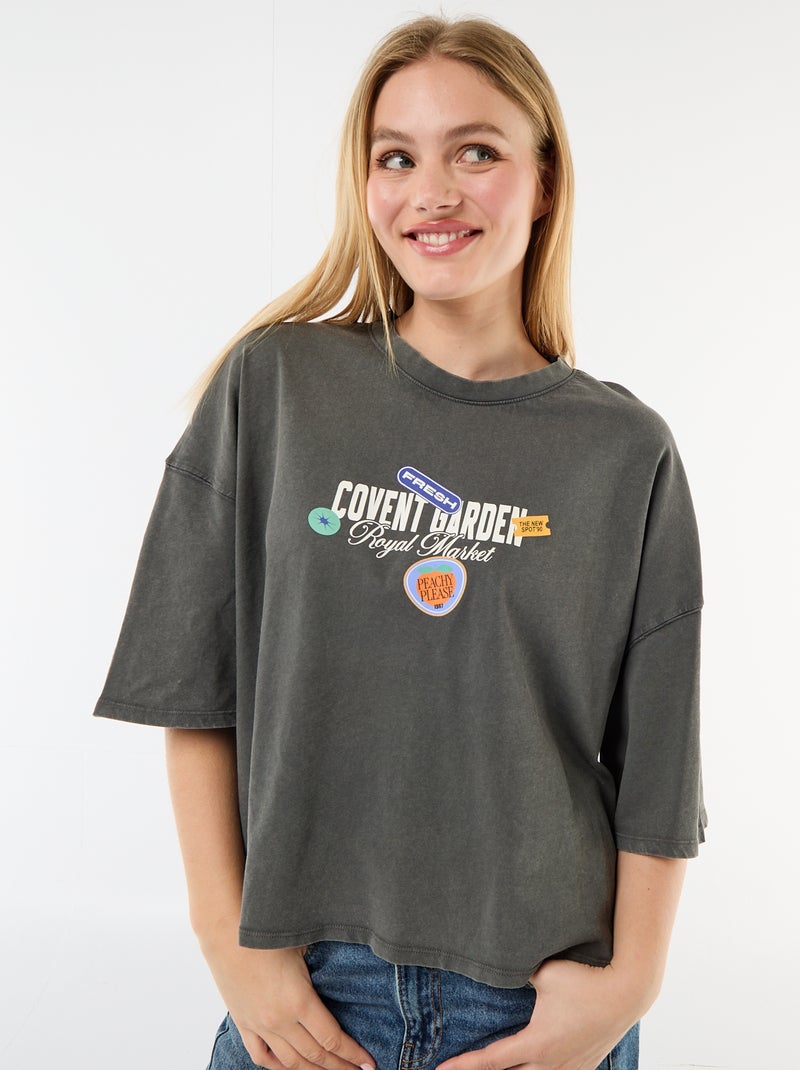 T-shirt a maniche corte stampata fronte-retro Grigio - Kiabi