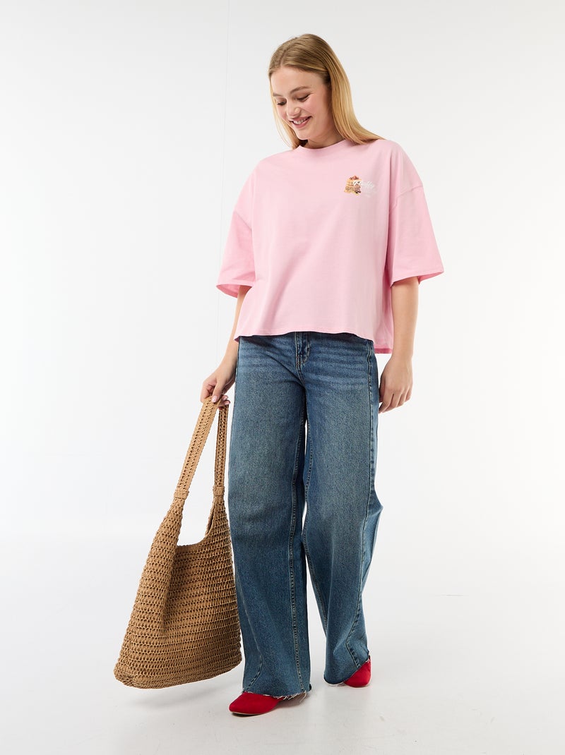 T-shirt a maniche corte stampata fronte-retro Rosa - Kiabi