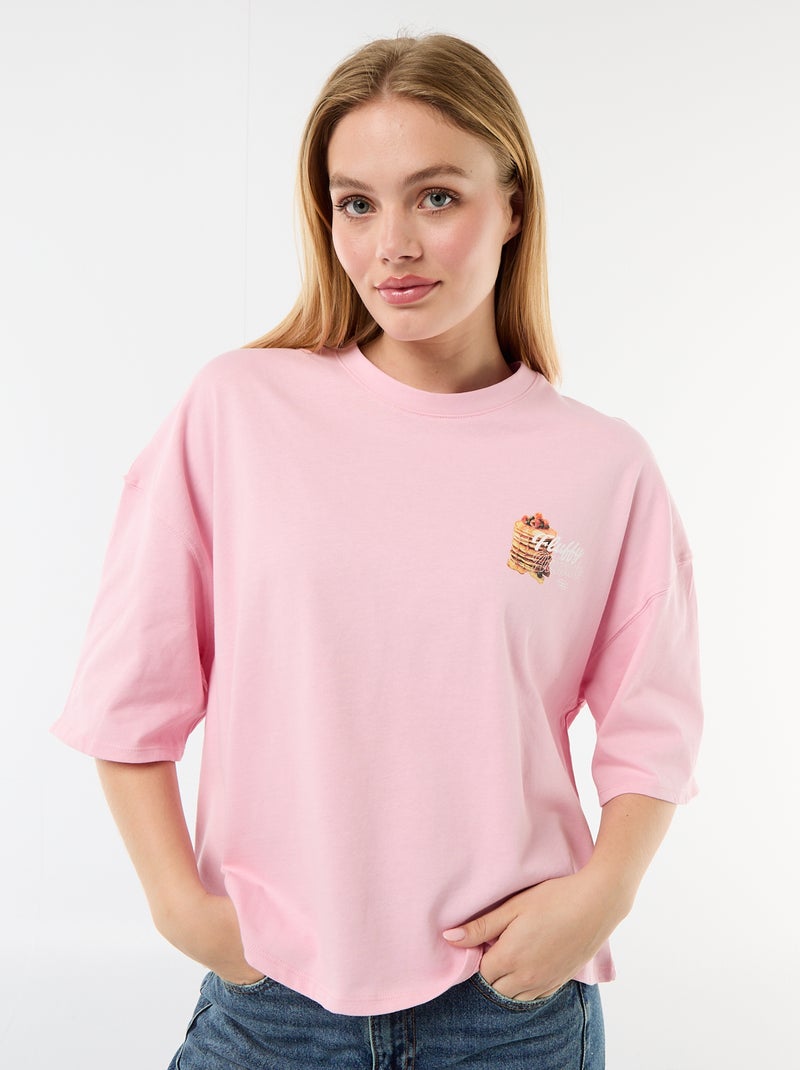 T-shirt a maniche corte stampata fronte-retro Rosa - Kiabi