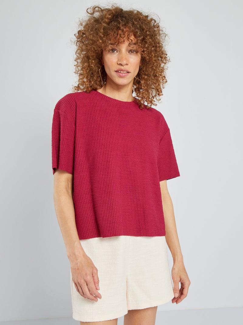 Abito Donna A Maniche Corte In Cotone Ed Elastan, Tinta Unita, Vestibilità Classica, Taglie S-XL, Per Feste E Matrimoni, Rosso - 5
