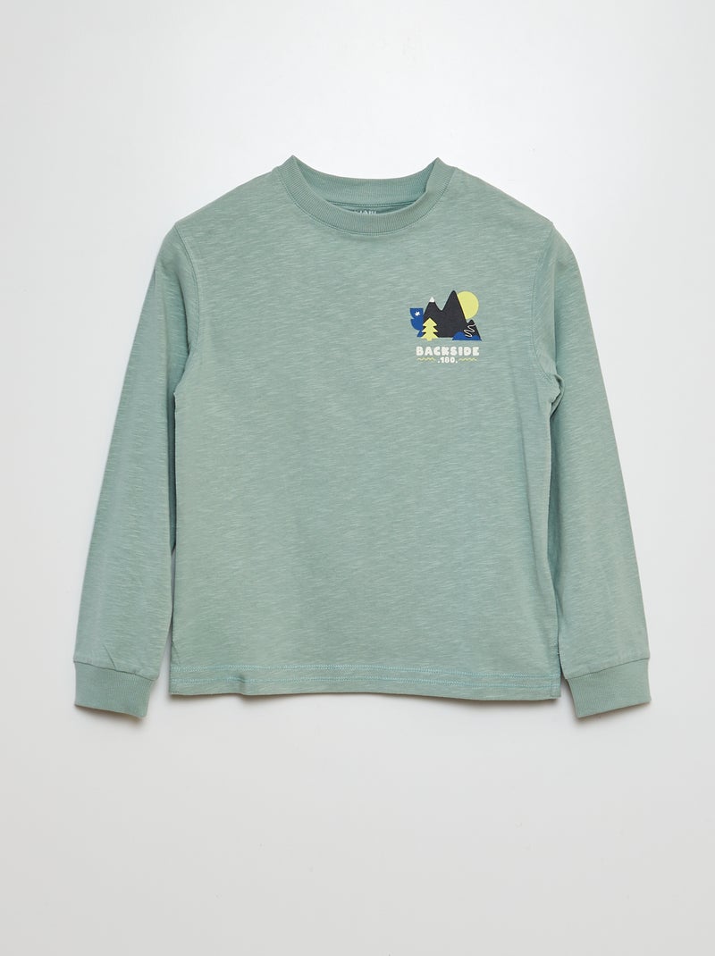 T-shirt a maniche longue con stampa fronte/retro VERDE - Kiabi
