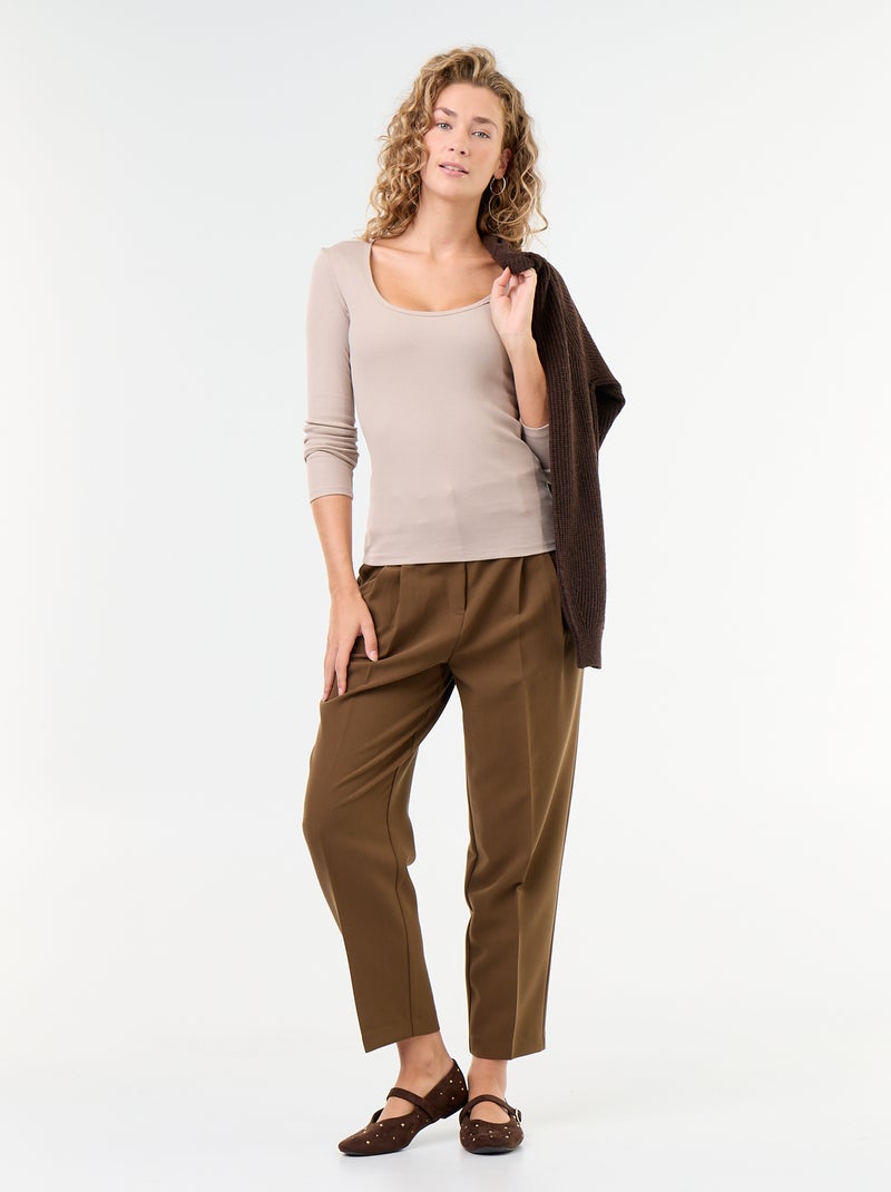 T-shirt a maniche lunghe a costine Beige - Kiabi