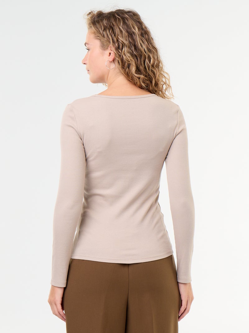 T-shirt a maniche lunghe a costine Beige - Kiabi