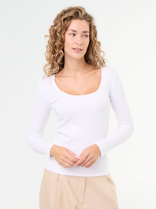T-shirt a maniche lunghe a costine - Kiabi T-shirt a maniche lunghe a costine - Kiabi