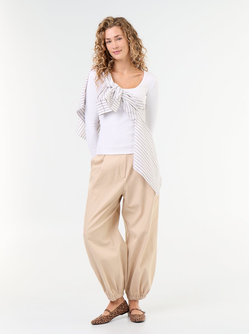 T-shirt a maniche lunghe a costine Bianco - Kiabi