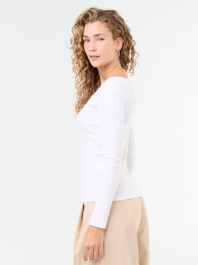 T-shirt a maniche lunghe a costine Bianco - Kiabi