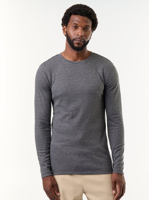 T-shirt a maniche lunghe a costine, caldo al tatto - Kiabi