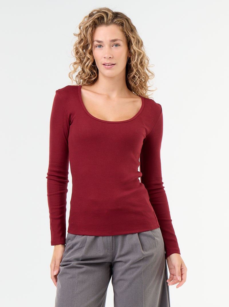T-shirt a maniche lunghe a costine Rosso - Kiabi