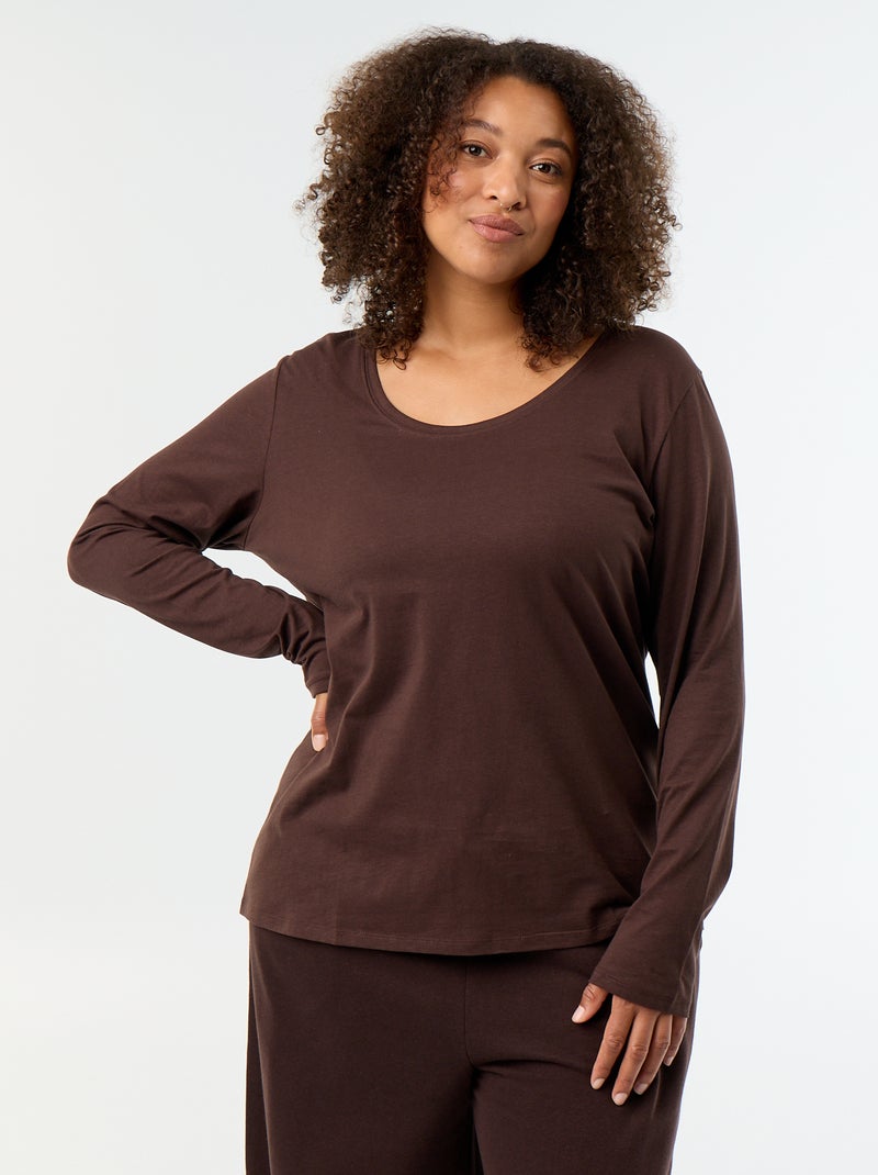 T-shirt a maniche lunghe a girocollo Marrone - Kiabi