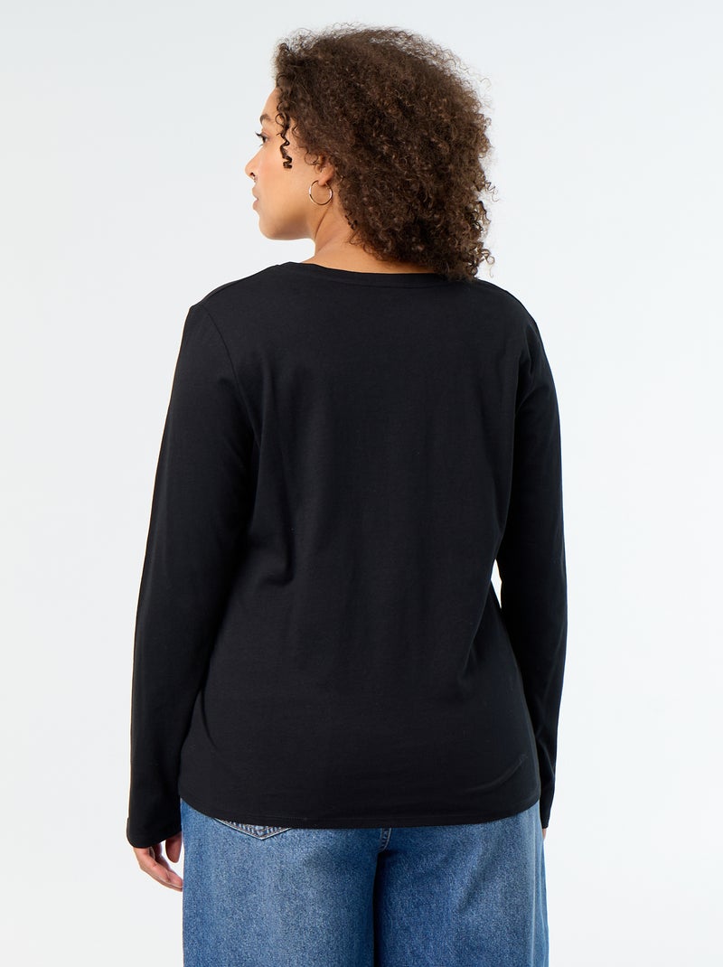 T-shirt a maniche lunghe a girocollo Nero - Kiabi