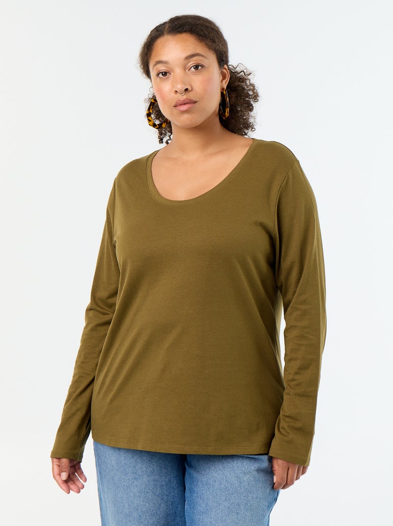 T-shirt a maniche lunghe a girocollo Verde - Kiabi