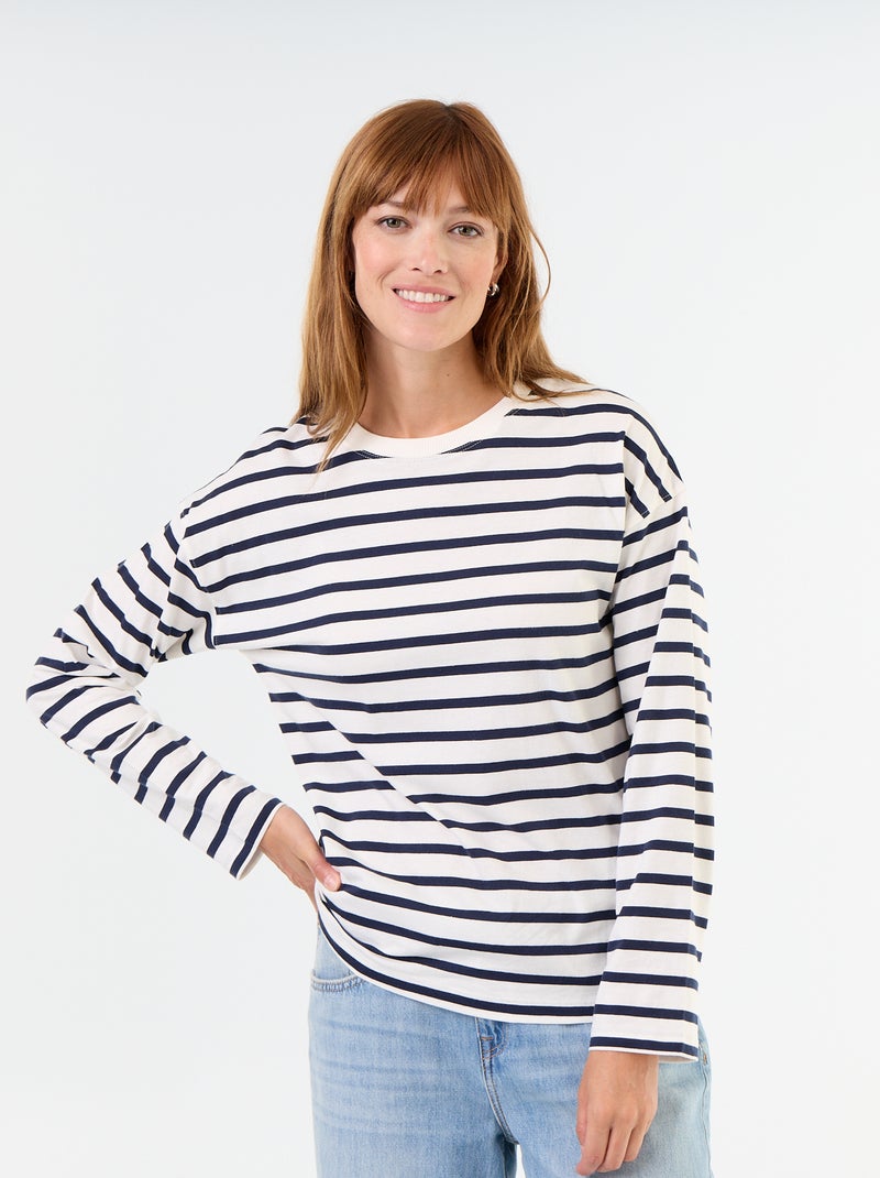 T-shirt a maniche lunghe a righe Bianco - Kiabi