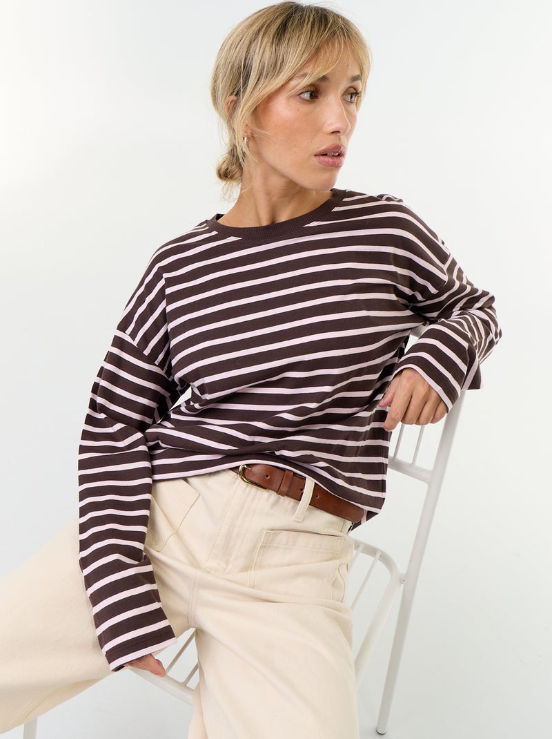 T-shirt a maniche lunghe a righe Marrone - Kiabi