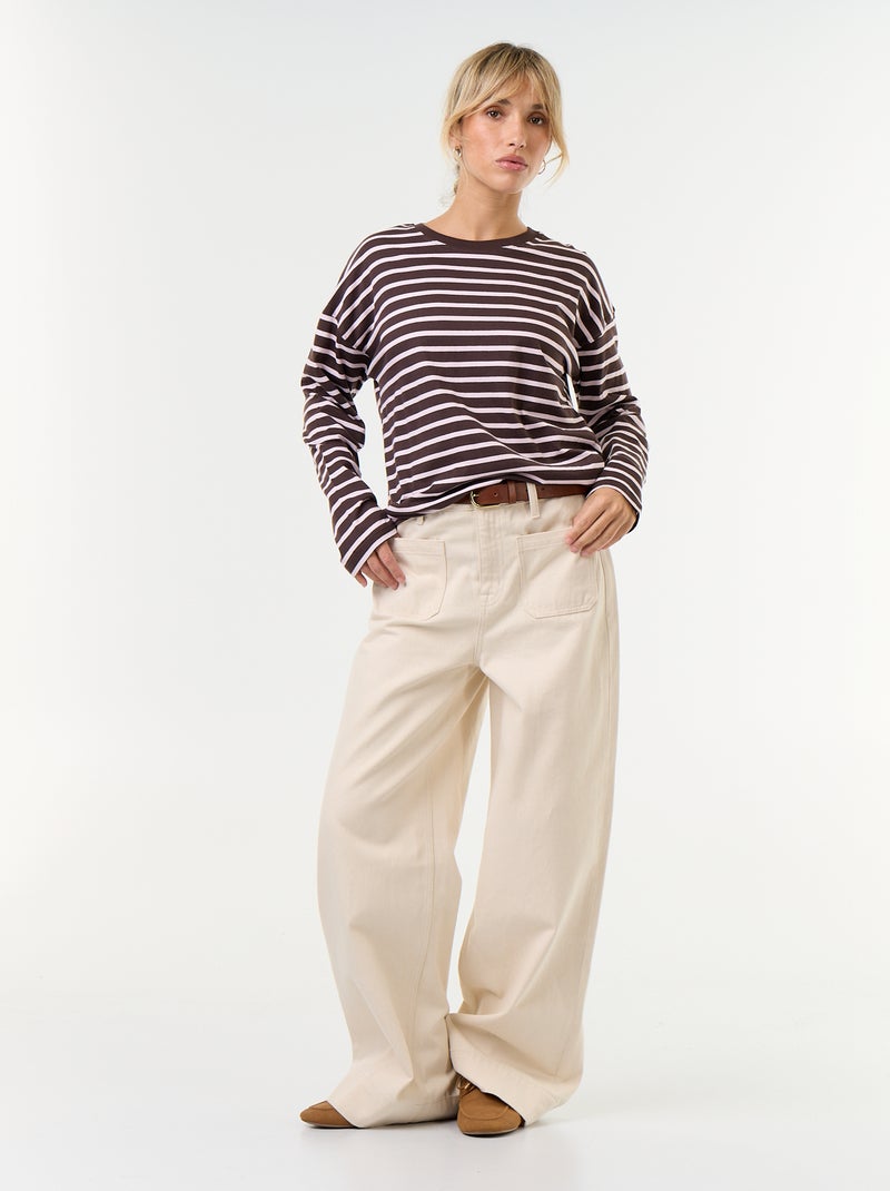 T-shirt a maniche lunghe a righe Marrone - Kiabi