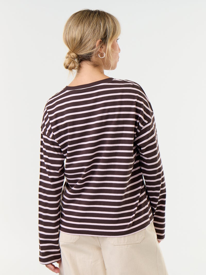 T-shirt a maniche lunghe a righe Marrone - Kiabi