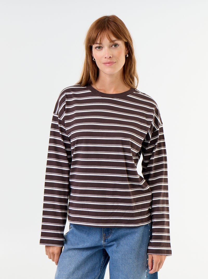 T-shirt a maniche lunghe a righe Marrone - Kiabi