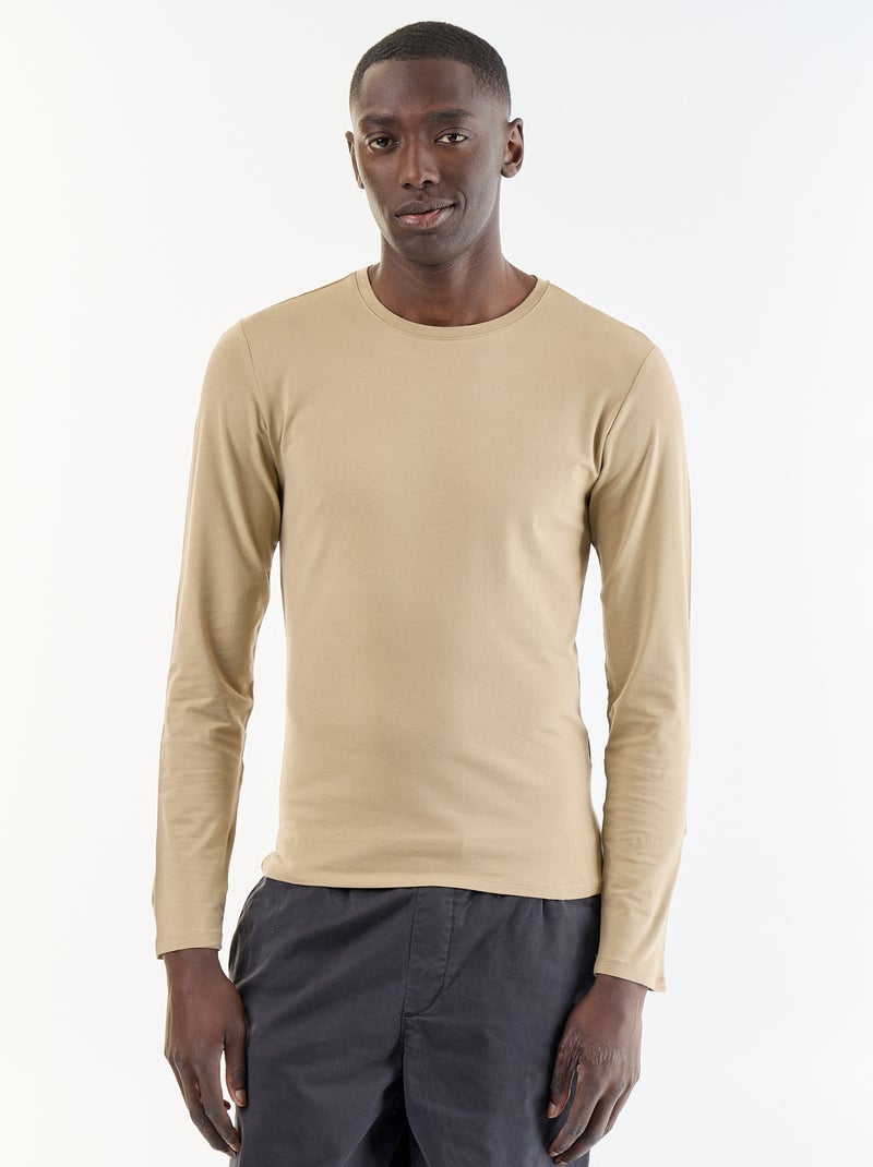 T-shirt a maniche lunghe a tinta unita Beige - Kiabi