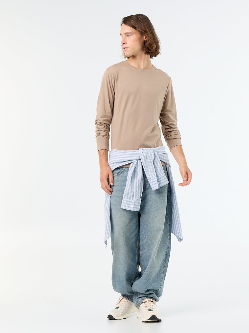 T-shirt a maniche lunghe a tinta unita Beige - Kiabi