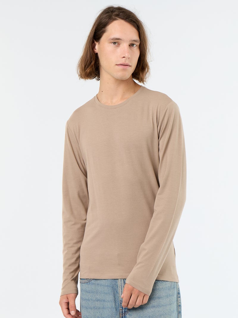 T-shirt a maniche lunghe a tinta unita Beige - Kiabi