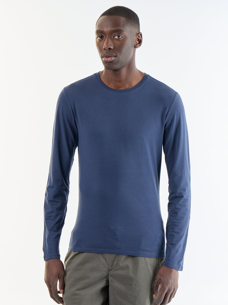 T-shirt a maniche lunghe a tinta unita Blu - Kiabi