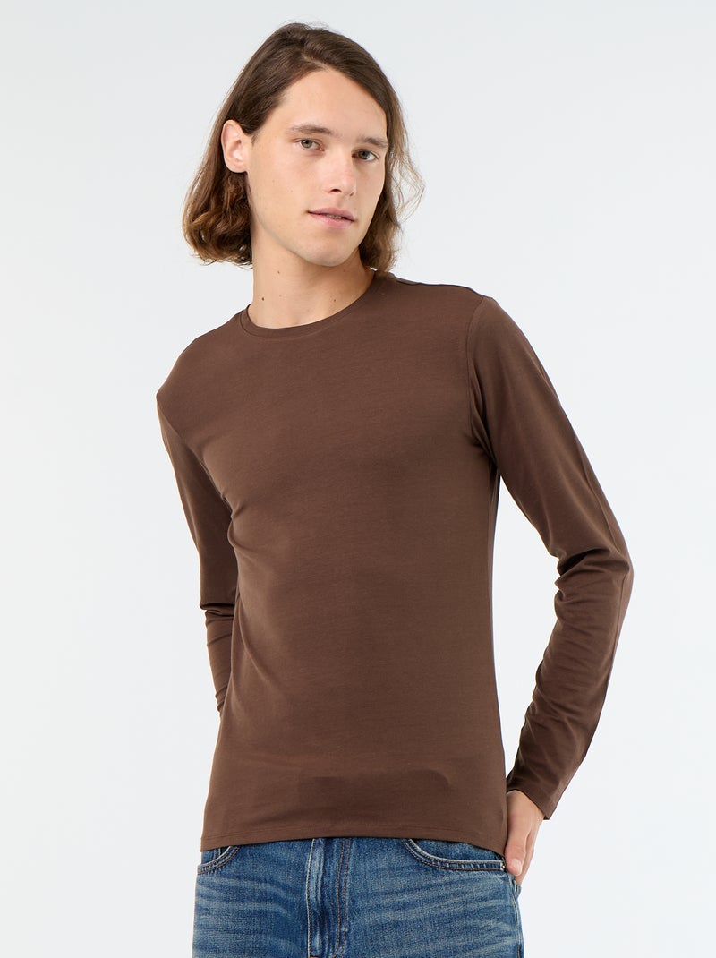 T-shirt a maniche lunghe a tinta unita Marrone - Kiabi